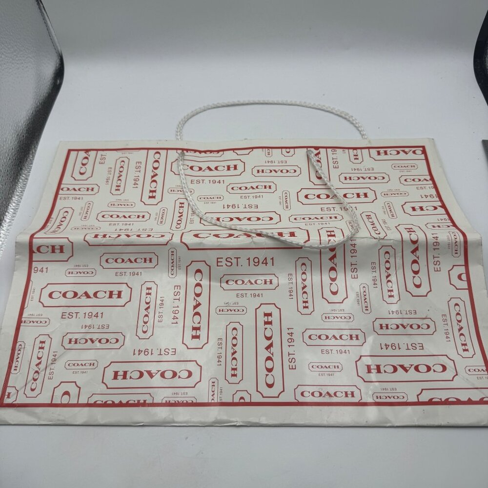 Coach Logo Print Paper Shopping Bag White Red Design Durable Handles Vintage
